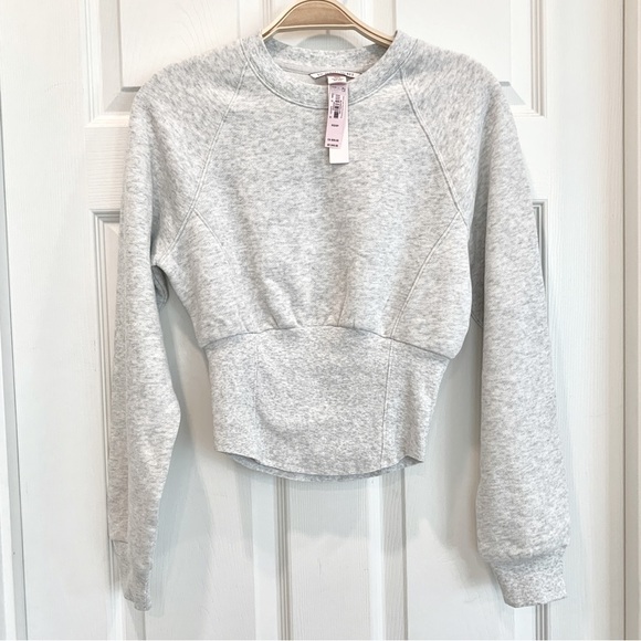 VS Snow Heather Grey Cotton Fleece Corset Crewneck Sweatshirt - Picture 5 of 12